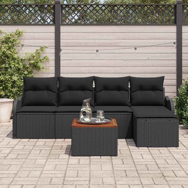 vidaXL Garden Sofa Set with Cushion 6 pcs Black Poly Rattan