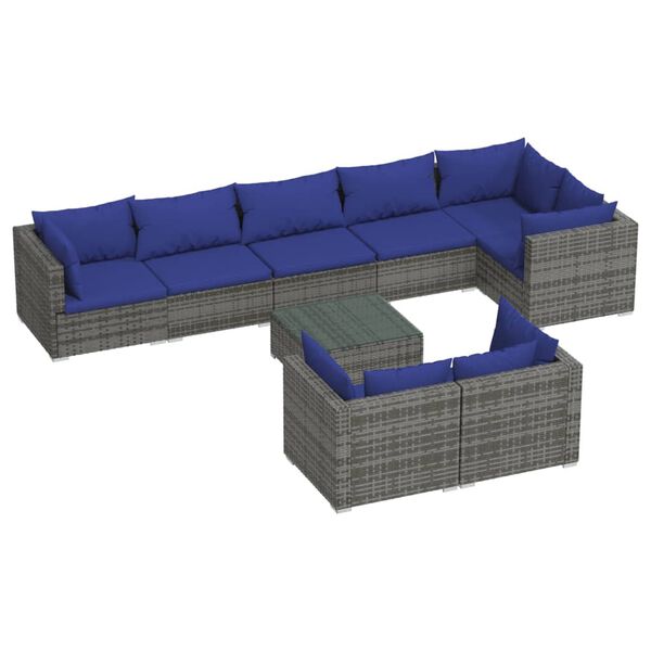 vidaXL 9 Piece Garden Lounge Set with Cushions Grey Poly Rattan
