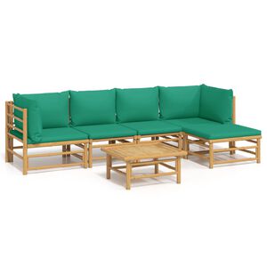 vidaXL 6 Piece Garden Lounge Set with Green Cushions Bamboo