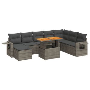 vidaXL 9 Piece Garden Sofa Set with Cushions Grey Poly Rattan