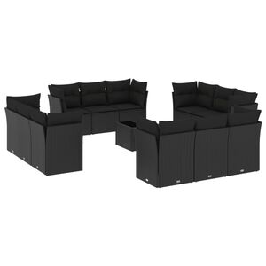 vidaXL 13 Piece Garden Sofa Set with Cushions Black Poly Rattan