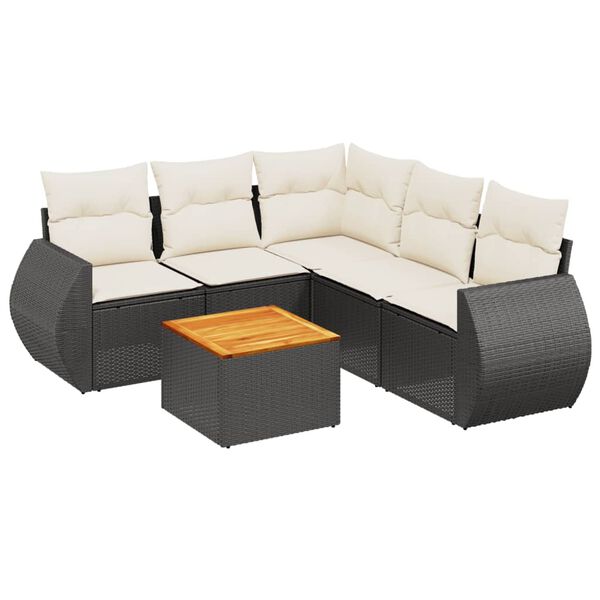 vidaXL 6 Piece Garden Sofa Set with Cushions Black Poly Rattan