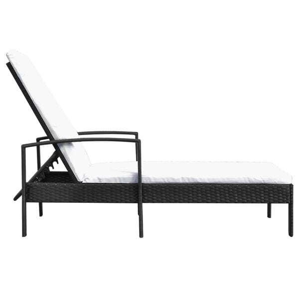 vidaXL Sun Lounger with Cushion Poly Rattan Black