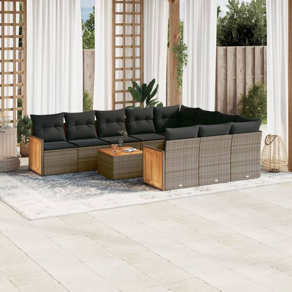 vidaXL 11 Piece Garden Sofa Set with Cushions Grey Poly Rattan