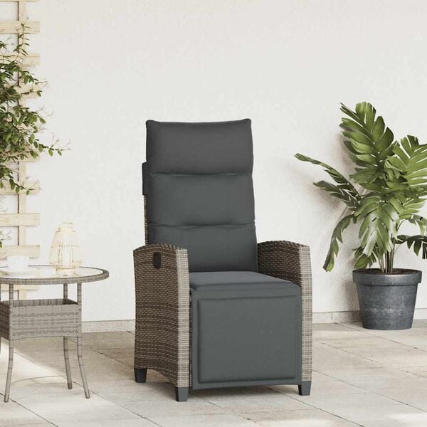 vidaXL Reclining Garden Chair with Side Table Grey Poly Rattan