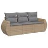vidaXL 3 Piece Garden Sofa Set with Cushions Beige Poly Rattan