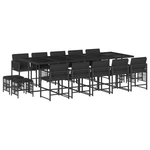 vidaXL 15 Piece Garden Dining Set with Cushions Black Poly Rattan