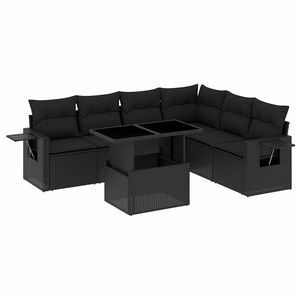 vidaXL 7 Piece Garden Sofa Set with Cushions Black Poly Rattan