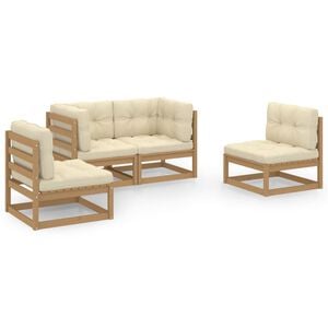 vidaXL 4 Piece Garden Lounge Set with Cushions Solid Pinewood