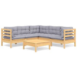 vidaXL 6 Piece Garden Lounge Set with Grey Cushions Solid Pinewood