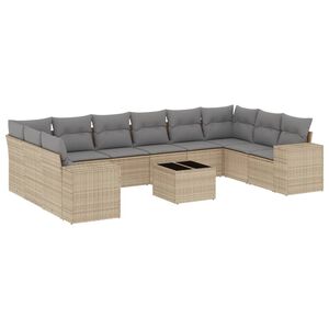 vidaXL 11 Piece Garden Sofa Set with Cushions Beige Poly Rattan