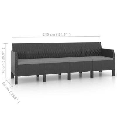 vidaXL 4-Seater Garden Sofa with Cushions Anthracite PP Rattan