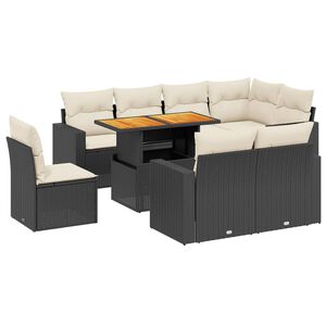 vidaXL 9 Piece Garden Sofa Set with Cushions Black Poly Rattan