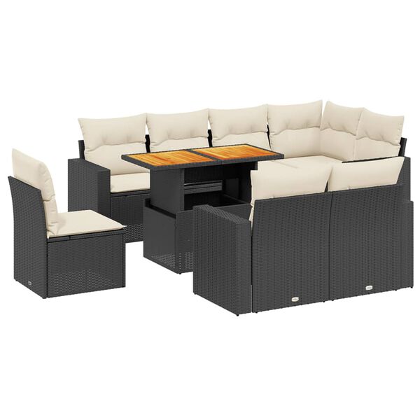 vidaXL 9 Piece Garden Sofa Set with Cushions Black Poly Rattan