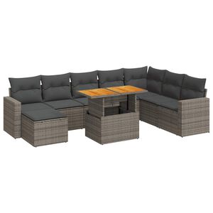 vidaXL 9 Piece Garden Sofa Set with Cushions Grey Poly Rattan