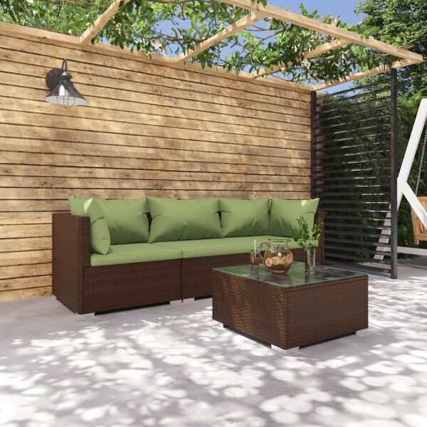 vidaXL 4 Piece Garden Lounge Set with Cushions Poly Rattan Brown