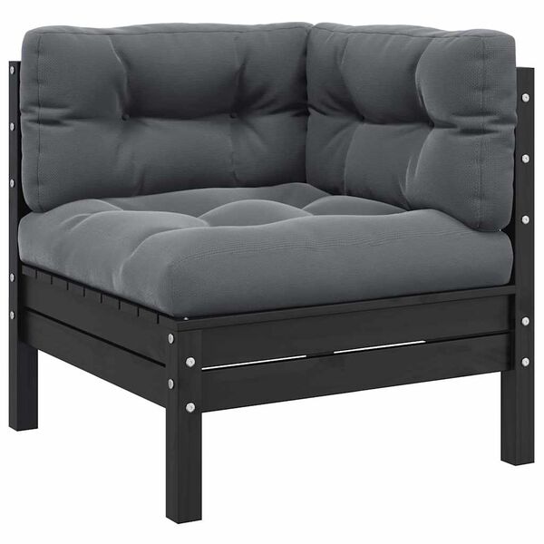vidaXL 3 Piece Garden Lounge Set with Cushions Black Solid Pinewood
