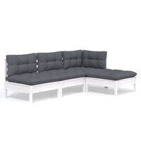 vidaXL 4 Piece Garden Lounge Set with Cushions White Pinewood