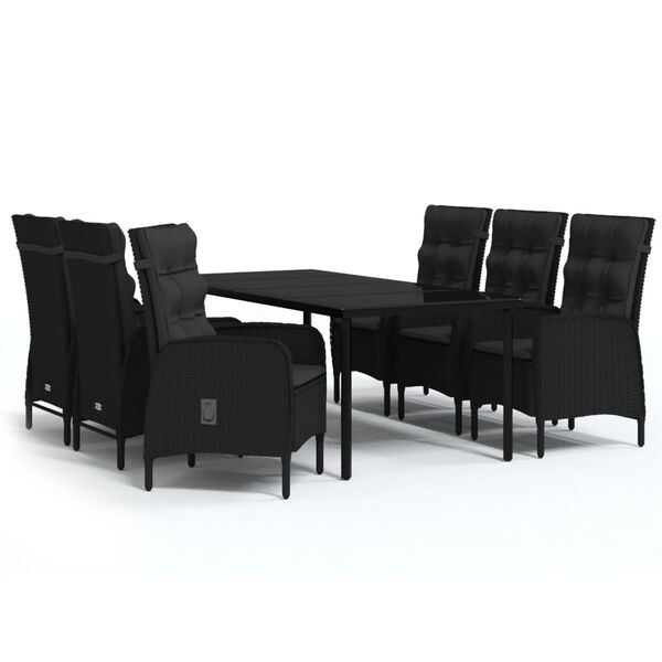 vidaXL 7 Piece Garden Dining Set with Cushions Black