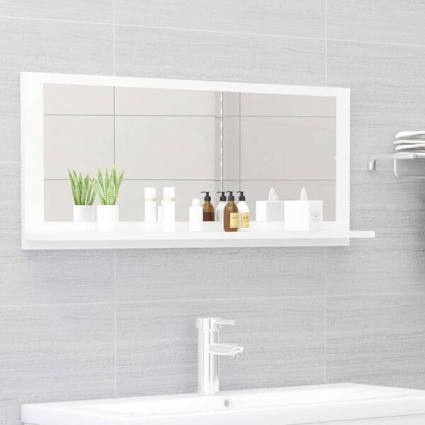 vidaXL Bathroom Mirror High Gloss White 90x10.5x37 cm Engineered Wood