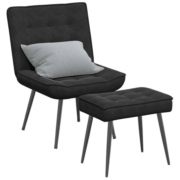vidaXL Relaxing Chair with Stool Black Velvet