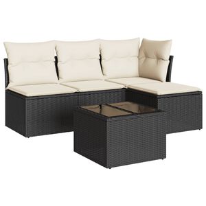 vidaXL 5 Piece Garden Sofa Set with Cushions Black Poly Rattan