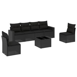 vidaXL 7 Piece Garden Sofa Set with Cushions Black Poly Rattan