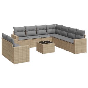 vidaXL 10 Piece Garden Sofa Set with Cushions Beige Poly Rattan