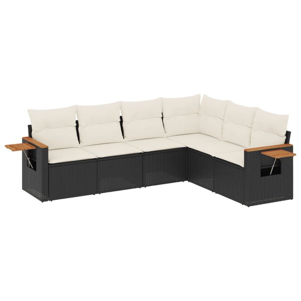 vidaXL 6 Piece Garden Sofa Set with Cushions Black Poly Rattan