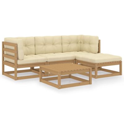 vidaXL 5 Piece Garden Lounge Set with Cushions Solid Pinewood