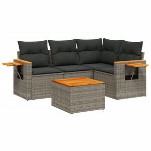 vidaXL 5 Piece Garden Sofa Set with Cushions Grey Poly Rattan