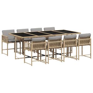 vidaXL 9 Piece Garden Dining Set with Cushions Mix Beige Poly Rattan