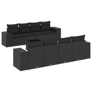 vidaXL 9 Piece Garden Sofa Set with Cushions Black Poly Rattan