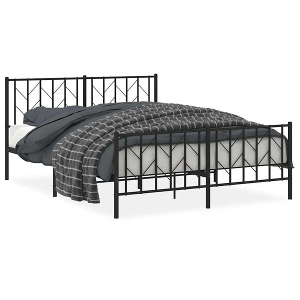 vidaXL Metal Bed Frame without Mattress with Footboard Black 150x200cm