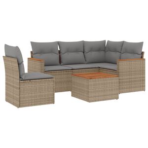 vidaXL 6 Piece Garden Sofa Set with Cushions Beige Poly Rattan
