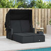 vidaXL Double Sun Lounger with Canopy and Cushions Black Poly Rattan