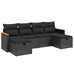 vidaXL 6 Piece Garden Sofa Set with Cushions Black Poly Rattan