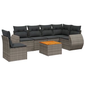 vidaXL 7 Piece Garden Sofa Set with Cushions Grey Poly Rattan