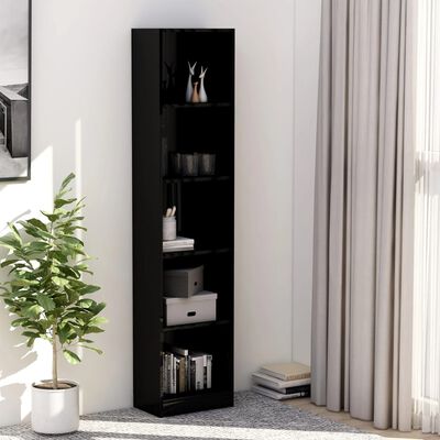 vidaXL 5-Tier Book Cabinet High Gloss Black 40x24x175 cm Engineered Wood