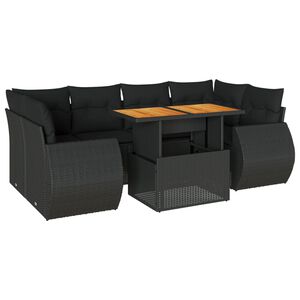 vidaXL 7 Piece Garden Sofa Set with Cushions Black Poly Rattan