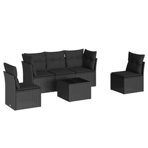 vidaXL 6 Piece Garden Sofa Set with Cushions Black Poly Rattan