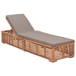 vidaXL Sun Lounger with Dark Grey Cushion Solid Teak Wood