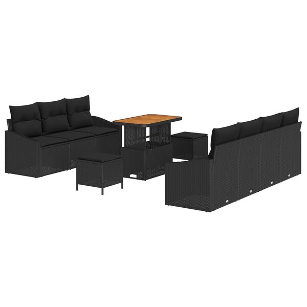 vidaXL Garden Sofa Set with Cushion 10 pcs Black Poly Rattan