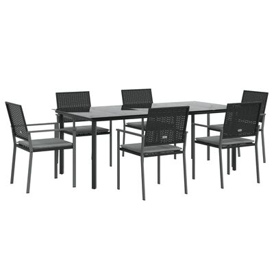 vidaXL 7 Piece Garden Dining Set with Cushions Poly Rattan and Steel