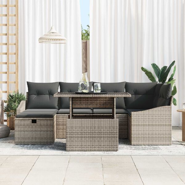 vidaXL Garden Sofa Set with Cushion 7 pcs Grey Poly rattan
