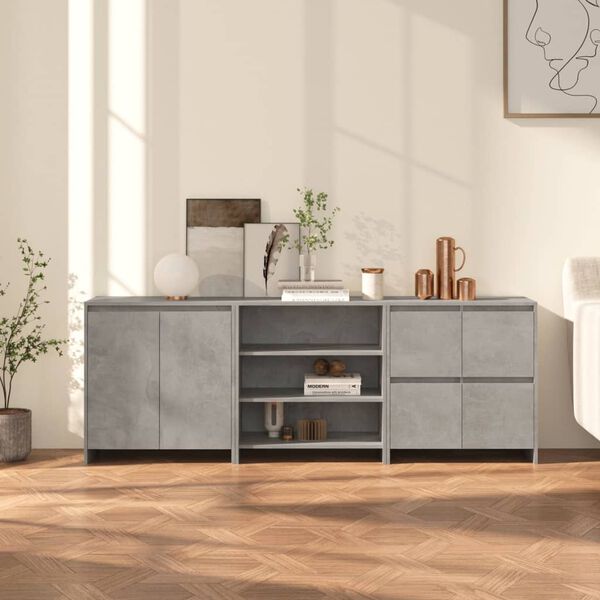 vidaXL 3 Piece Sideboard Concrete Grey Engineered Wood