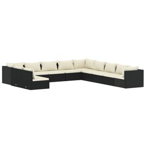 vidaXL 11 Piece Garden Lounge Set with Cushions Black Poly Rattan