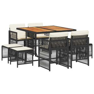 vidaXL 9 Piece Garden Dining Set with Cushions Black Poly Rattan