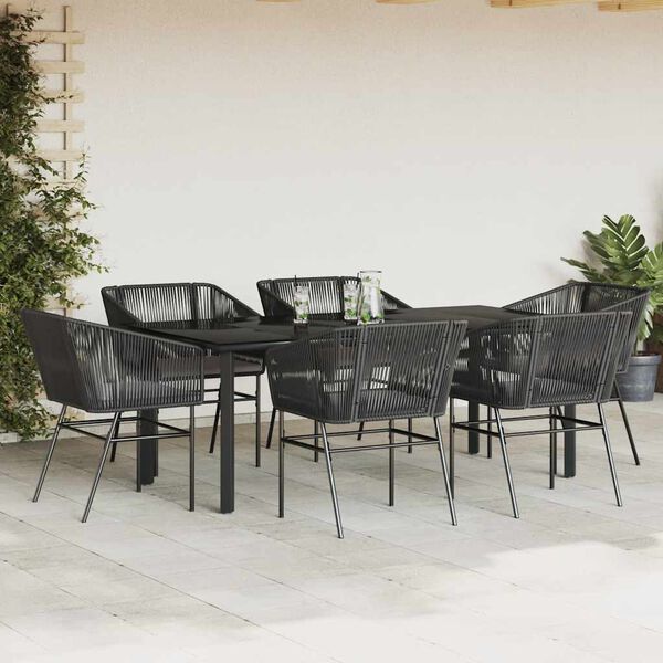 vidaXL 7 Piece Garden Dining Set with Cushions Black Poly Rattan Glass