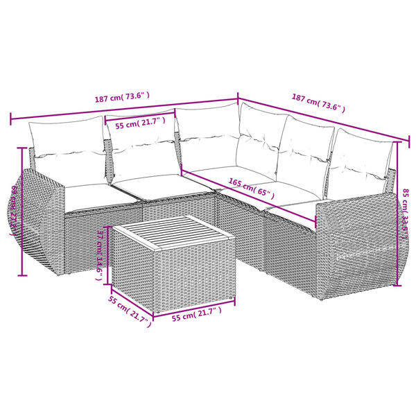 vidaXL 6 Piece Garden Sofa Set with Cushions Grey Poly Rattan
